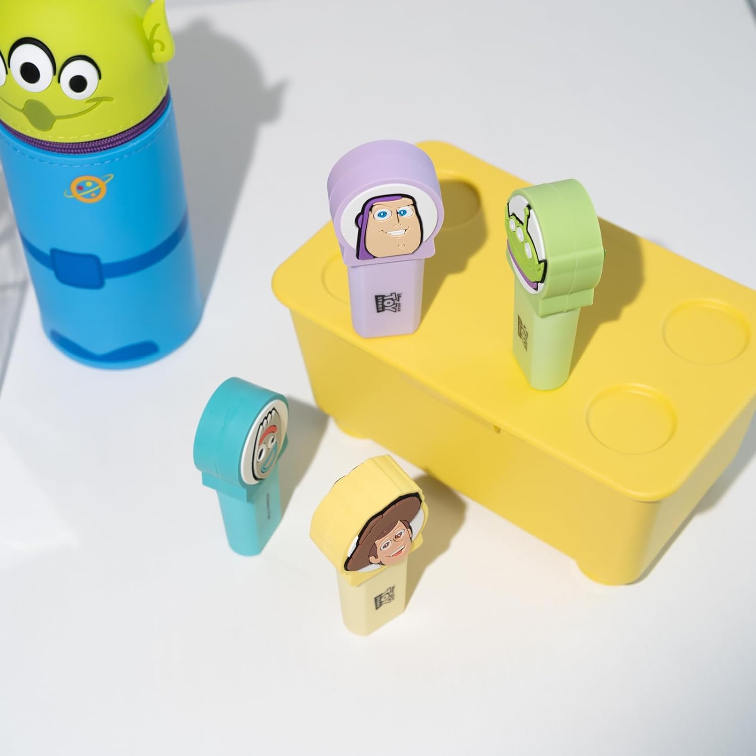 Grupo Erik Set Evidenziatori Pastello Toy Story - 4 Mini Evidenziatori Colori Assortiti con Topper 3D | Set Cancelleria Scuola Disney