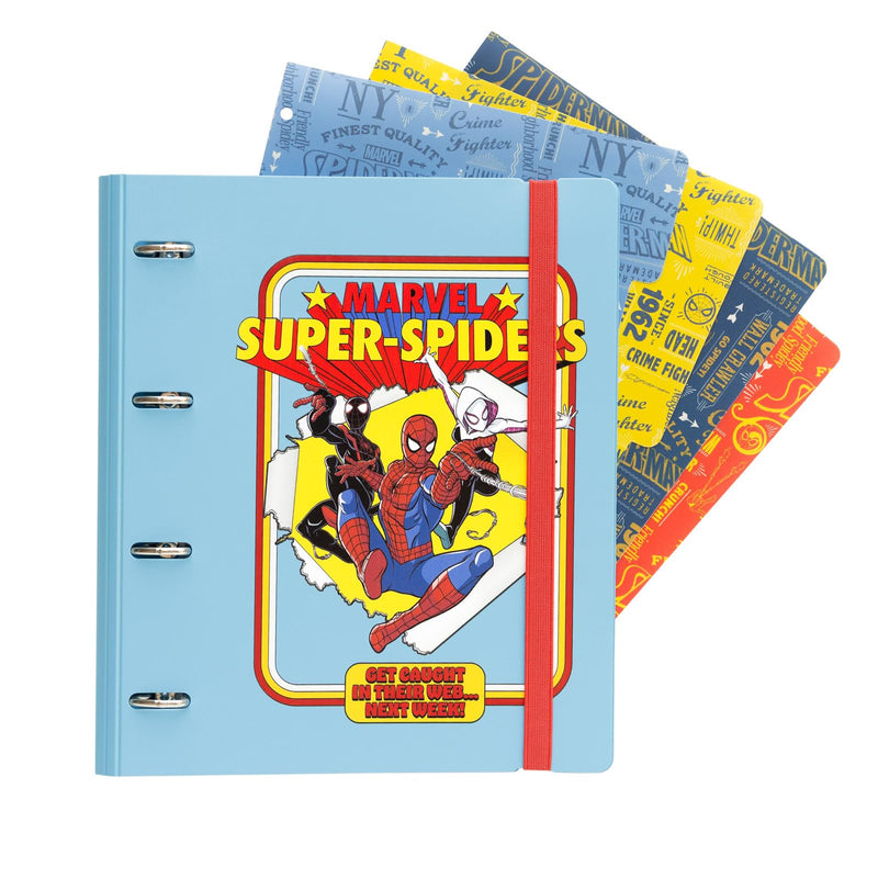 Grupo Erik Raccoglitore ad Anelli A4 Spiderman - Raccoglitore a 4 Anelli con Elastico, Divisori e Copertina Rigida in Polipropilene per la Scuola | Cancelleria Marvel Legends