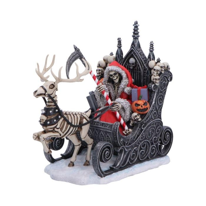 Nemesis Now Slay Bells Gothic Christmas Slee Reaper Beeldje - Handgeschilderd Skelet Kerstman Scythe Polyresin Collectible, stille nachtmerries, 16 cm