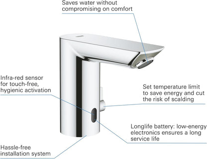 Grohe Bau Cosmopolitan E Infrarood Wastafelkraan - Incl. Menging - Netspanning - Chroom