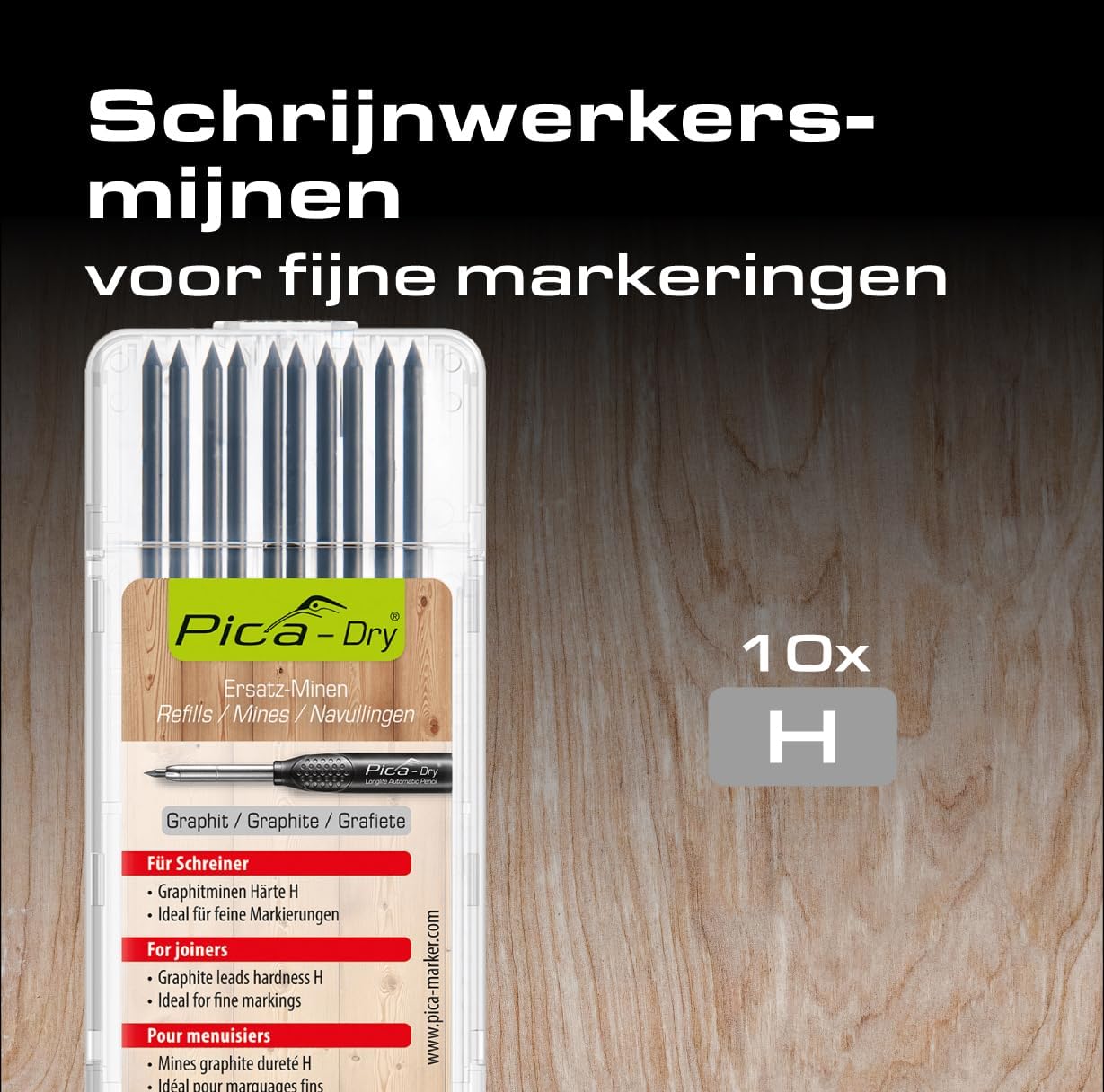 Pica 4050 I 10-delige vervangingsvulsysteemset Dry 3030 I Diameter 2,8 mm I Grafietvulling met speciale hardheid H voor precieze markeringen I perfect voor timmerlieden I voor bijna alle oppervlakken