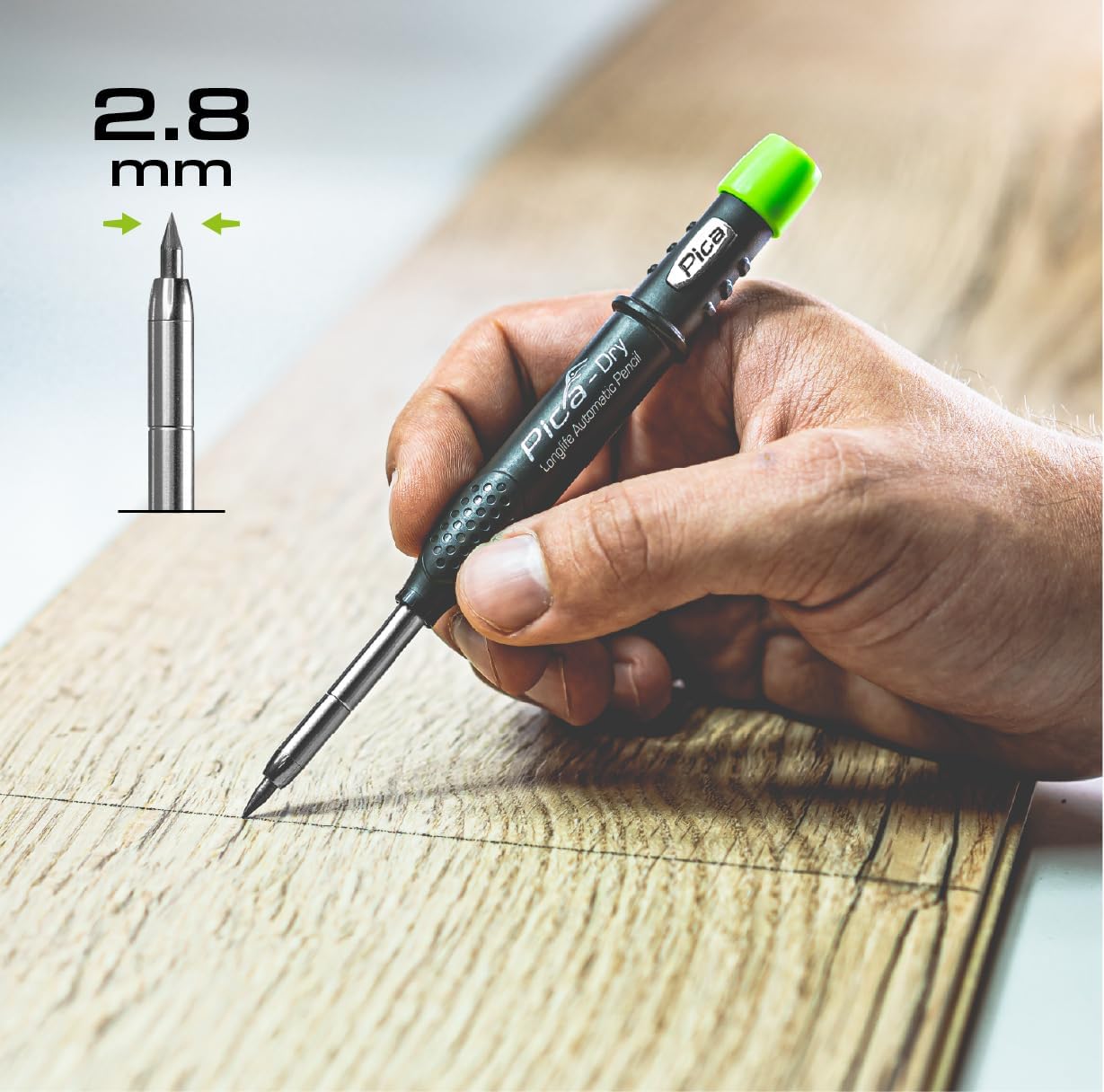 Pica 4050 I 10-delige vervangingsvulsysteemset Dry 3030 I Diameter 2,8 mm I Grafietvulling met speciale hardheid H voor precieze markeringen I perfect voor timmerlieden I voor bijna alle oppervlakken