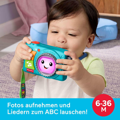 Fisher-Price Lernspaß Aufleuchtende Kamera für Babys und Kleinkinder, Musik- und Lernspaß für Rollenspiele für Kinder ab 6 Monaten, mehrsprachige Version, JNV95