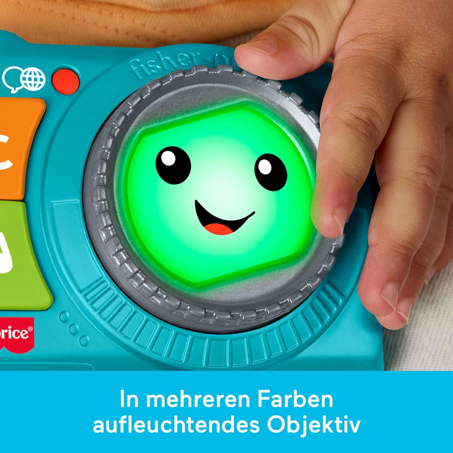 Fisher-Price Lernspaß Aufleuchtende Kamera für Babys und Kleinkinder, Musik- und Lernspaß für Rollenspiele für Kinder ab 6 Monaten, mehrsprachige Version, JNV95