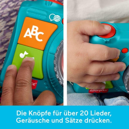 Fisher-Price Lernspaß Aufleuchtende Kamera für Babys und Kleinkinder, Musik- und Lernspaß für Rollenspiele für Kinder ab 6 Monaten, mehrsprachige Version, JNV95