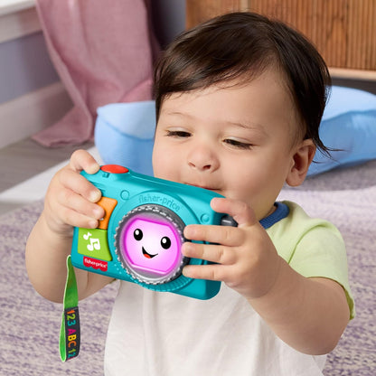 Fisher-Price Lernspaß Aufleuchtende Kamera für Babys und Kleinkinder, Musik- und Lernspaß für Rollenspiele für Kinder ab 6 Monaten, mehrsprachige Version, JNV95