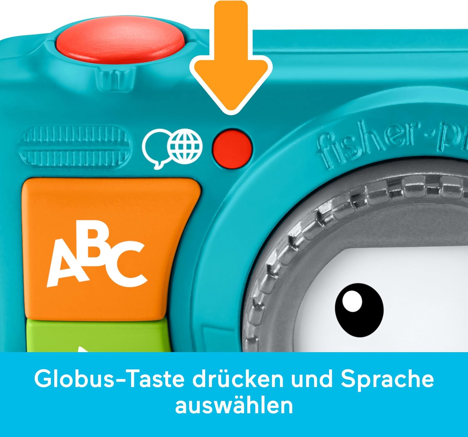 Fisher-Price Lernspaß Aufleuchtende Kamera für Babys und Kleinkinder, Musik- und Lernspaß für Rollenspiele für Kinder ab 6 Monaten, mehrsprachige Version, JNV95