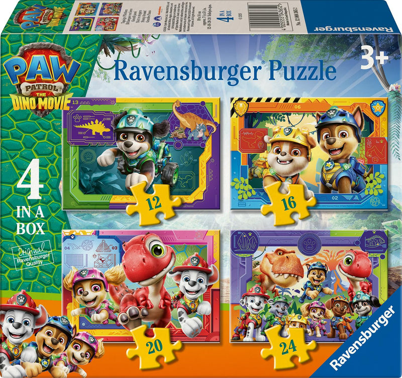 Ravensburger Paw Patrol 4-in-a-Box Jigsaw Puzzle Set – Dino Rescue Movie Theme 12, 16, 20 & 24 Piece Puzzles for Toddlers & Kids Educational Toy for Boys & Girls Ages 3+