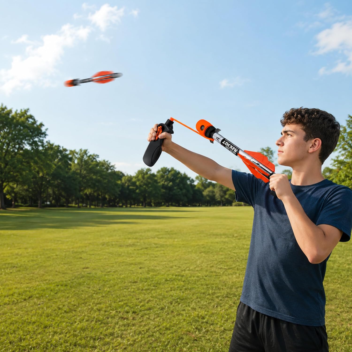Whistling Rocket Sling Set, 2 Foam Rockets, Outdoor Launcher | Pull back soft EVA flyers for garden games, park challenges, distance contests and active family play.