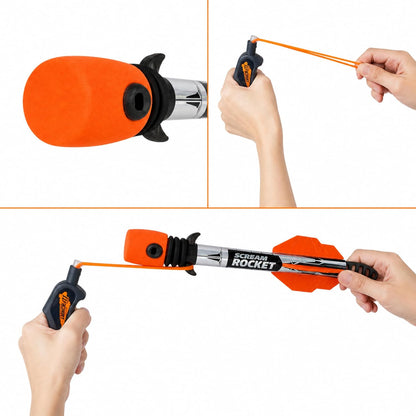 Whistling Rocket Sling Set, 2 Foam Rockets, Outdoor Launcher | Pull back soft EVA flyers for garden games, park challenges, distance contests and active family play.