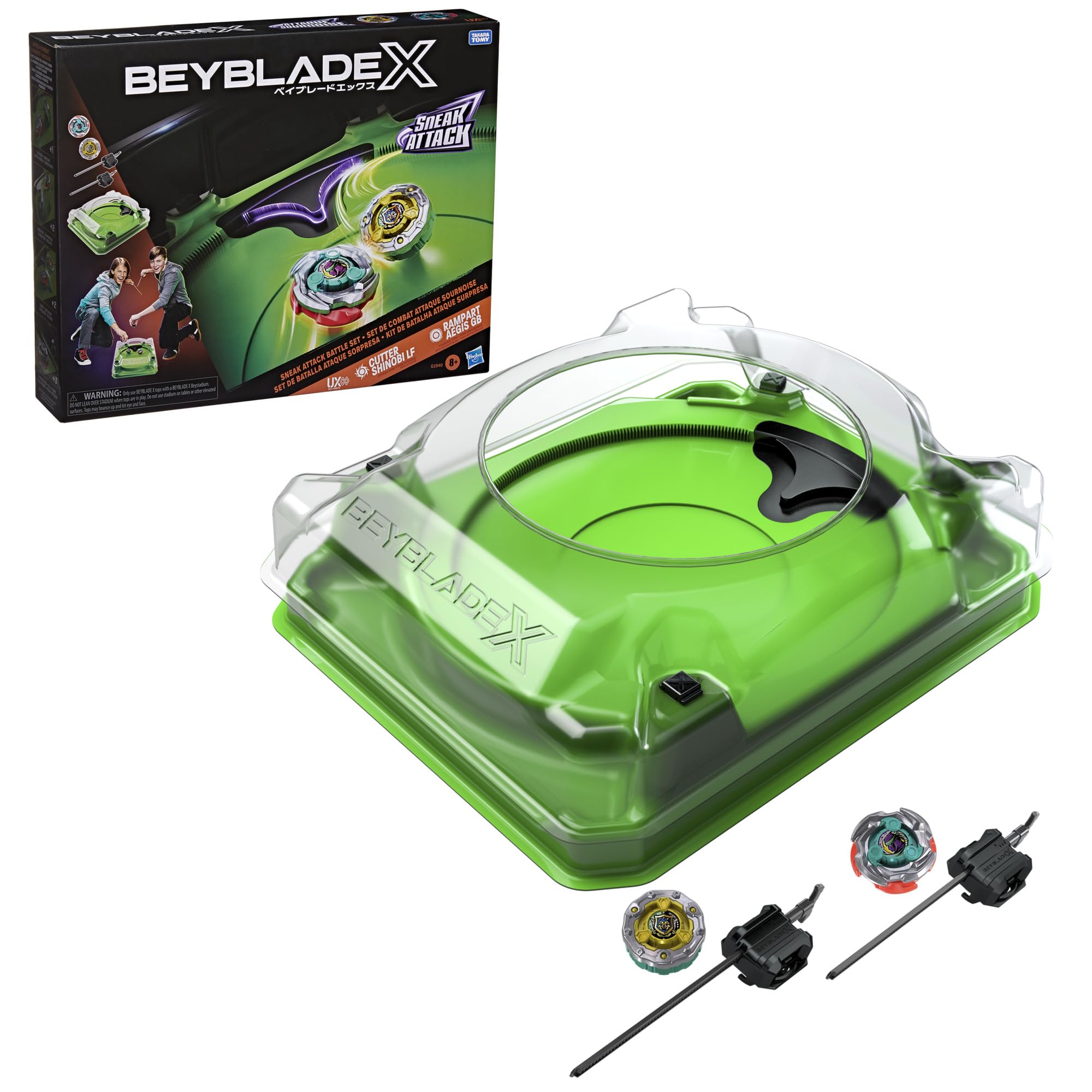 Beyblade X Sneak Attack Battle Set with Beystadium Arena, 2 Right-Spinning Takara Tomy Battling Tops Game Toys, 2 Launchers, Ages 8+