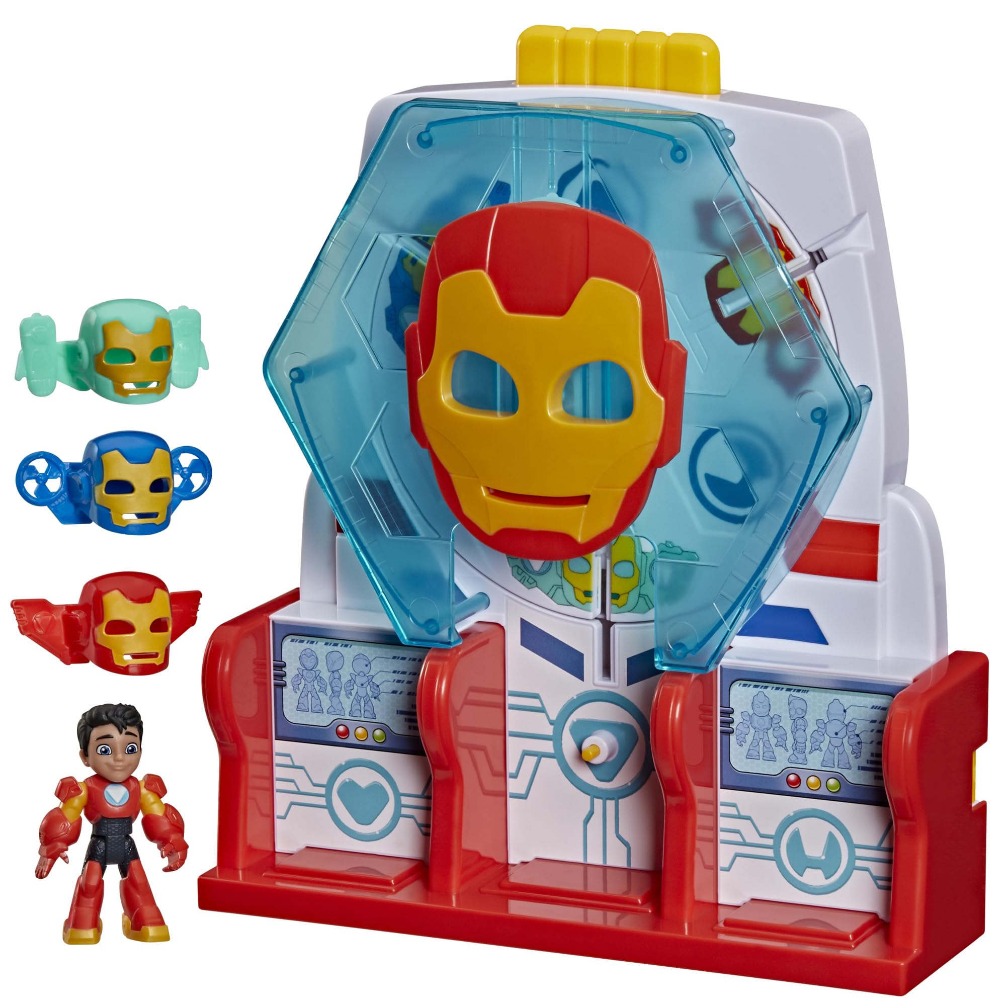 Disney Jr. Series Marvel's Iron Man and his Awesome Friends Hall of Armour Playset, 7.6 cm Action Figure with Accessories, Super Hero Toys, Ages 3+