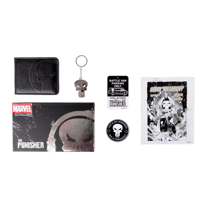 The Punisher Unisex Gift Set – Black PU Wallet with Skull Engraving and Metal Keyring, Official Marvel License, One Size, Daily Use
