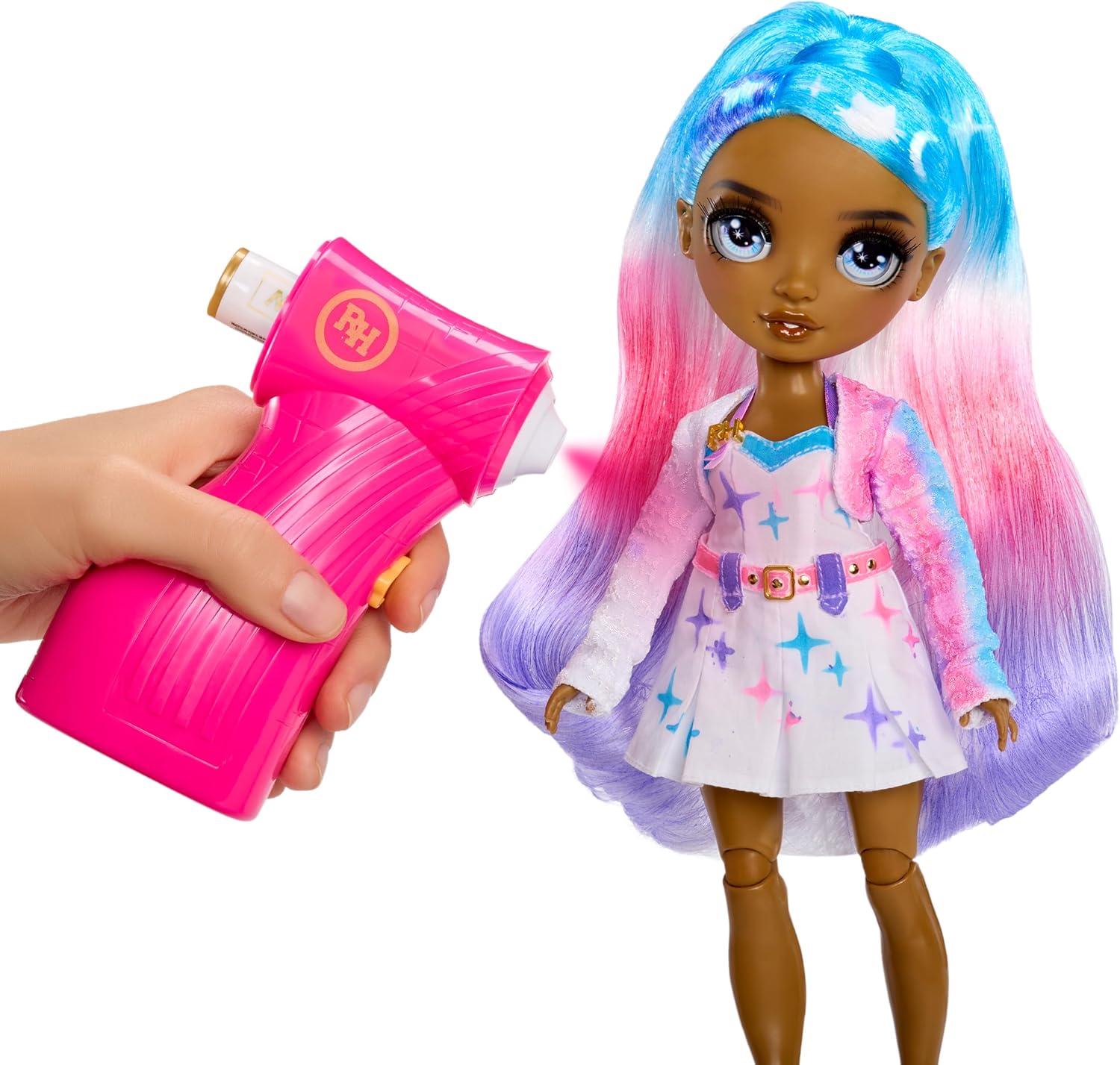 Rainbow High Air Brush & Create - 1 DIY Fashion Doll met Airbrush Market Kit, Afwasbare Rainbow Markers, Lang Haar, Grijze ogen, Creatief Spelen voor Kinderen van 4 tot 12+