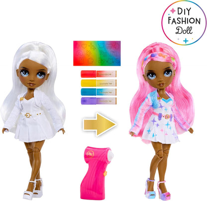 Rainbow High Air Brush & Create - 1 DIY Fashion Doll met Airbrush Market Kit, Afwasbare Rainbow Markers, Lang Haar, Grijze ogen, Creatief Spelen voor Kinderen van 4 tot 12+