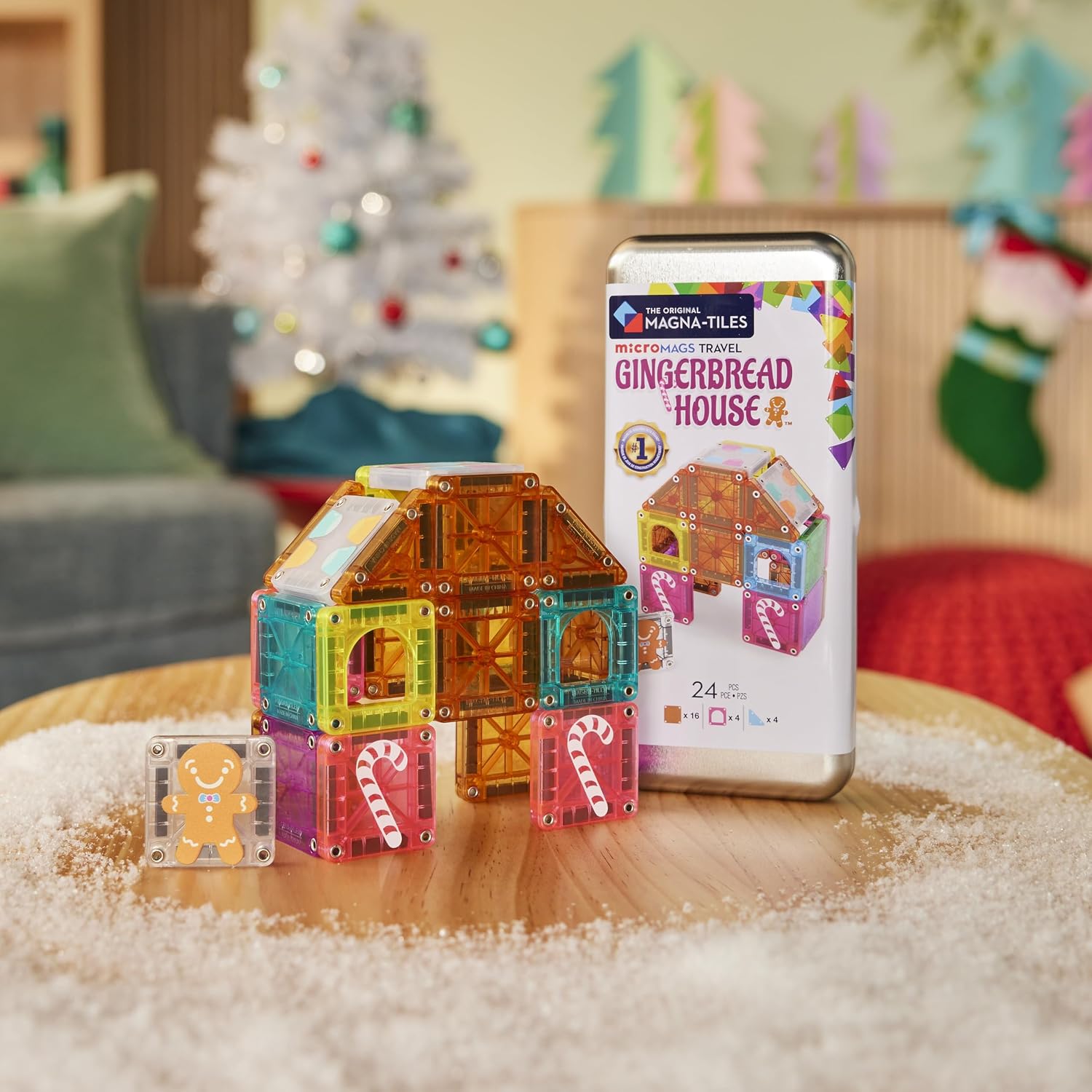 Magna-Tiles MicroMAGS 24-delige peperkoek huis reisset, het originele magnetische bouwmerk