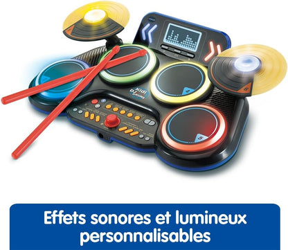 VTech - Kidi DJ Drums, elektronische batterij voor kinderen met lichtgevende pads, cimbalen, drumsticks, bluetooth, jack-aansluiting voor hoofdtelefoon, leren en spelletjes, cadeau voor kinderen vanaf