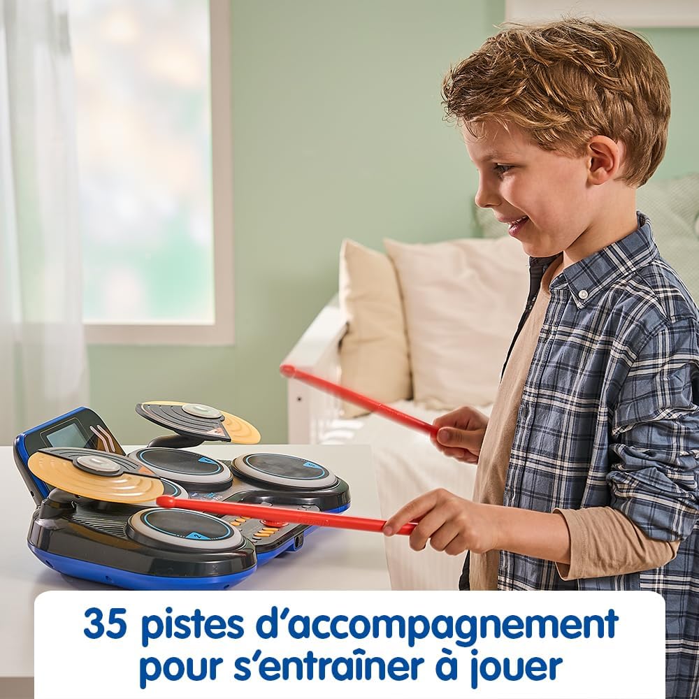 VTech - Kidi DJ Drums, elektronische batterij voor kinderen met lichtgevende pads, cimbalen, drumsticks, bluetooth, jack-aansluiting voor hoofdtelefoon, leren en spelletjes, cadeau voor kinderen vanaf