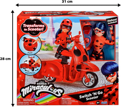 Bandai - Miraculous Ladybug - Scooter Miraculous Switch’n go + beweegbare pop Ladybug Lucky Charm 26 cm - P50668