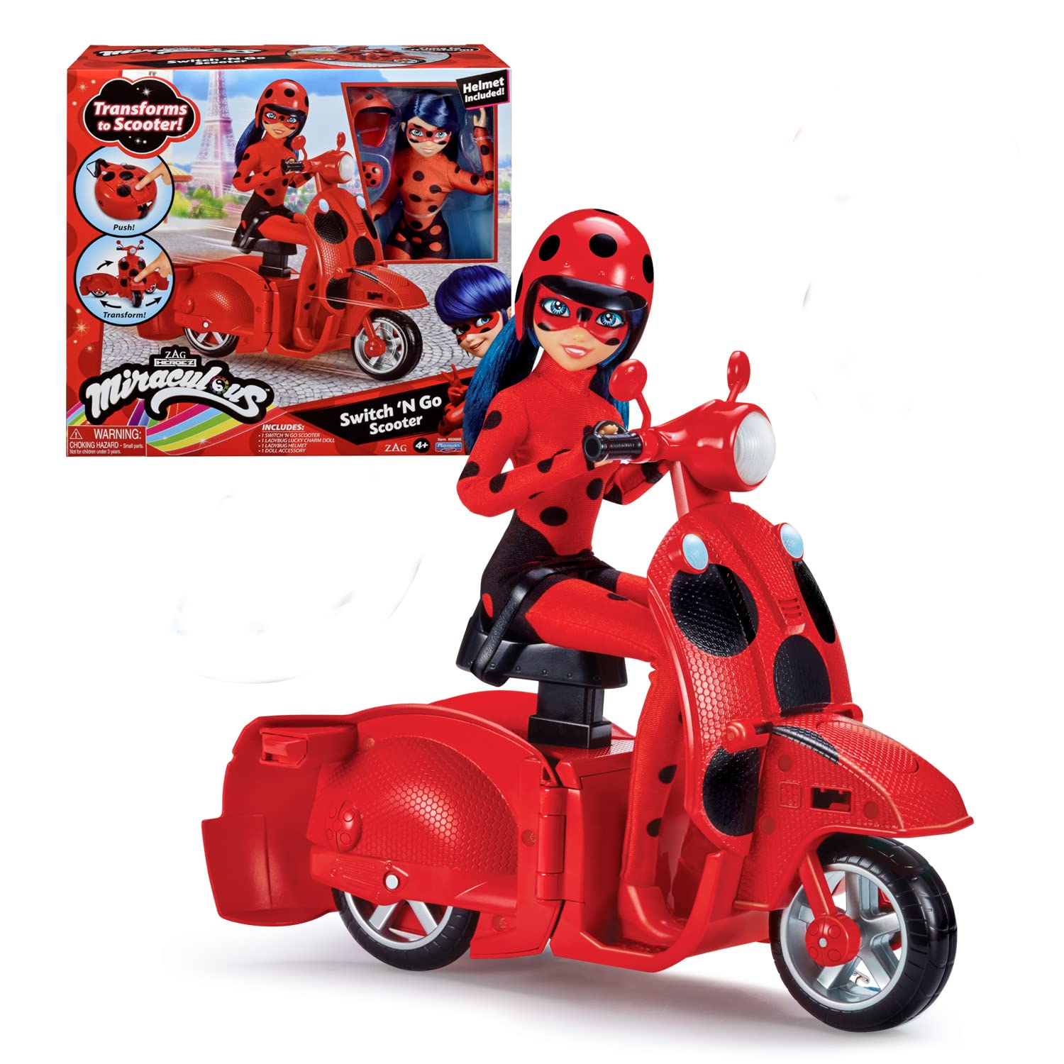 Bandai - Miraculous Ladybug - Scooter Miraculous Switch’n go + beweegbare pop Ladybug Lucky Charm 26 cm - P50668