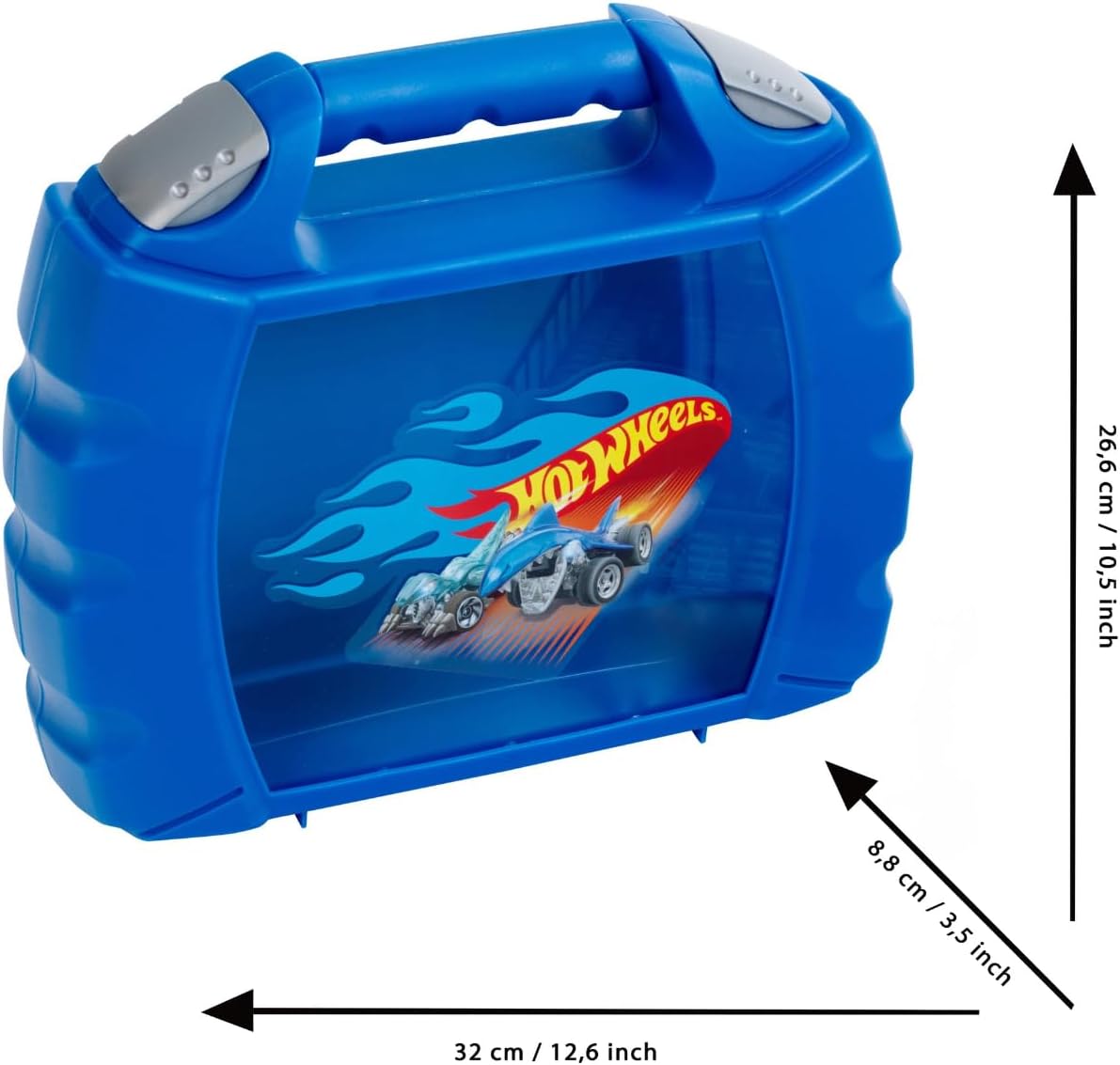 Theo Klein 2823 Hot Wheels-verzamelkoffer I Stevige koffer met opbergvakken voor maximaal 30 auto's I Praktisch, robuust handvat I Afmetingen: 26,6 cm x 32 cm x 8,8 cm I Speelgoed voor kinderen vanaf