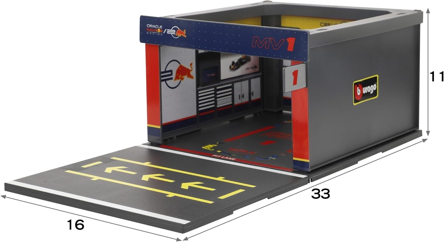 Bburago - Pit Stop Red Bull RB20 (2024) #1 Verstappen, Speelset met Diorama, Voertuig Schaal 1:43 en 6 Monteurs, Gedetailleerde Replica, Red Bull-Licentie, Leeftijd 3+ Jaar