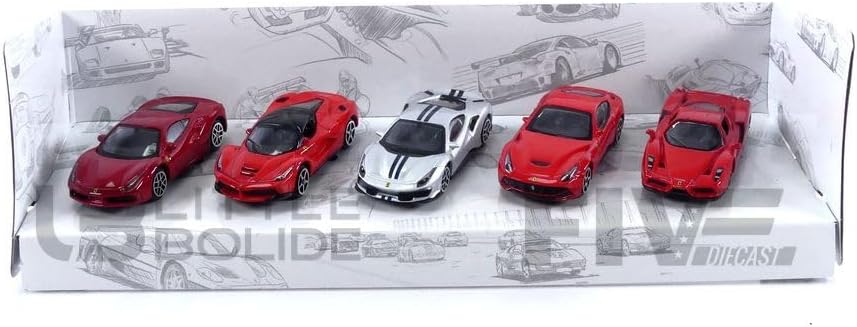 BBURAGO - Geschenkpakket 5 Ferrari Drives - 5 realistische iconische automodellen van 3" inch, officiële Ferrari-licentie, aanbevolen leeftijd 3+ jaar