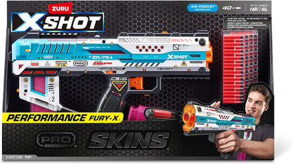 XSHOT Skins Pro Series Fury X Blaster Toy Gun, 40 Foam Half Darts, Slam Fire Action, 20 Dart QuickRelease Clip, Air Pocket Tech, 42,7 m bereik, Fast Reload Foam Blaster voor kinderen en tieners S1