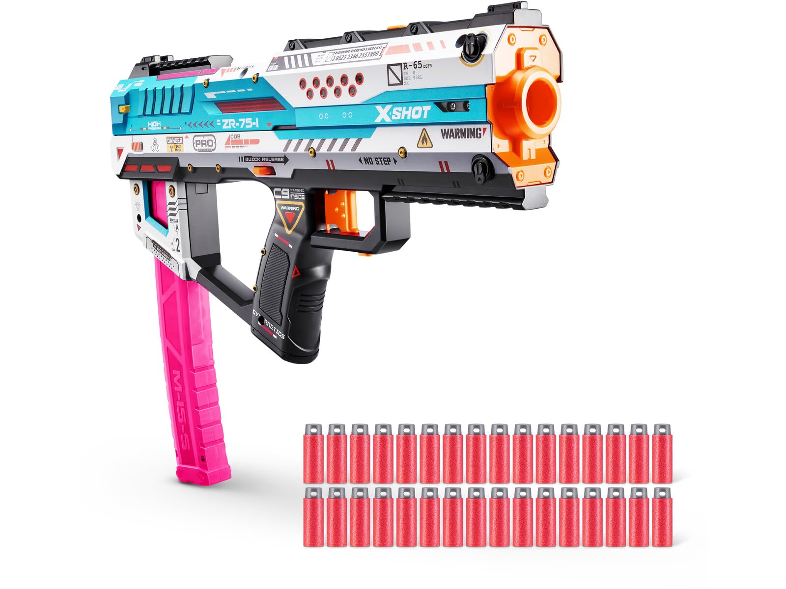 XSHOT Skins Pro Series Fury X Blaster Toy Gun, 40 Foam Half Darts, Slam Fire Action, 20 Dart QuickRelease Clip, Air Pocket Tech, 42,7 m bereik, Fast Reload Foam Blaster voor kinderen en tieners S1