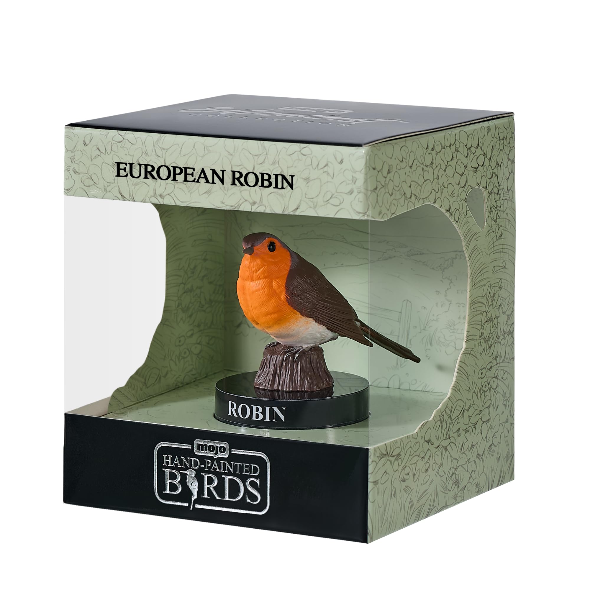 MOJO Bird Enthusiast Collection 1 - Handgeschilderde beeldjes, verzamelobjecten, speelgoed, gedetailleerde sculpturen met QR-code voor leuke weetjes (European Robin)