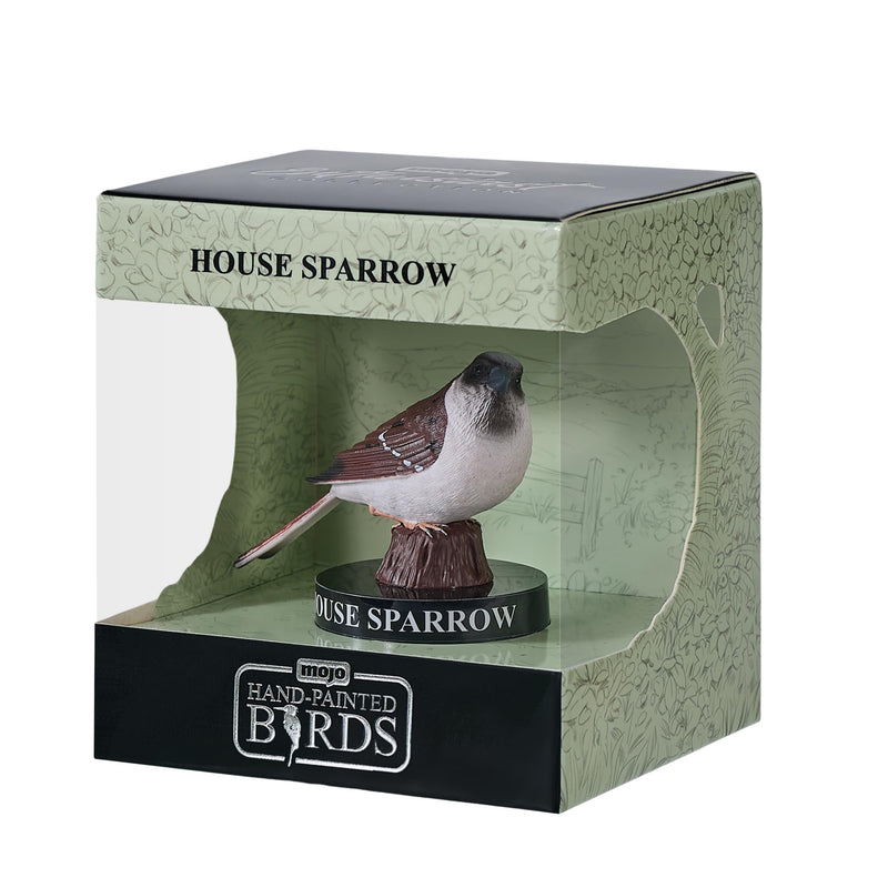 MOJO | Bird Enthusiast Collection Serie 1 Handgeschilderde figuren, Wildlife Collectibles, speelgoed, gedetailleerde sculpturen met QR-code voor leuke weetjes (huismus