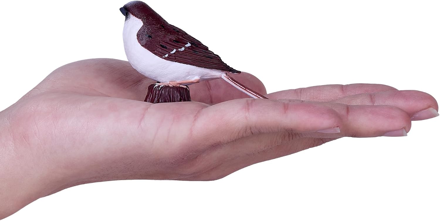 MOJO | Bird Enthusiast Collection Serie 1 Handgeschilderde figuren, Wildlife Collectibles, speelgoed, gedetailleerde sculpturen met QR-code voor leuke weetjes (huismus