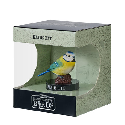 MOJO Blue Tit Garden Bird Enthusiast Collection Serie 1, handgeschilderde beeldjes, verzamelobjecten voor dieren in het wild, speelgoed, gedetailleerde sculpturen met QR-code voor leuke weetjes