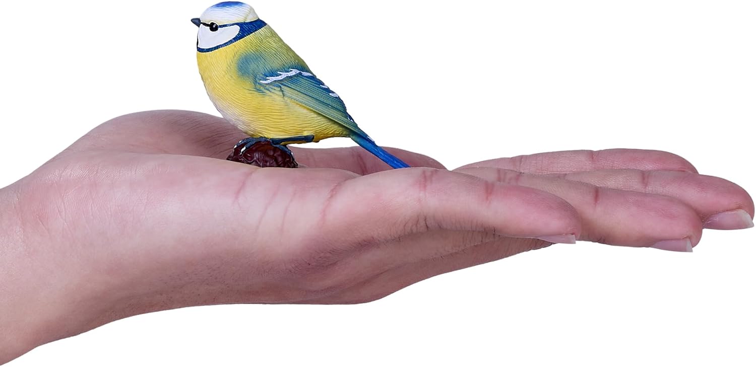 MOJO Blue Tit Garden Bird Enthusiast Collection Serie 1, handgeschilderde beeldjes, verzamelobjecten voor dieren in het wild, speelgoed, gedetailleerde sculpturen met QR-code voor leuke weetjes
