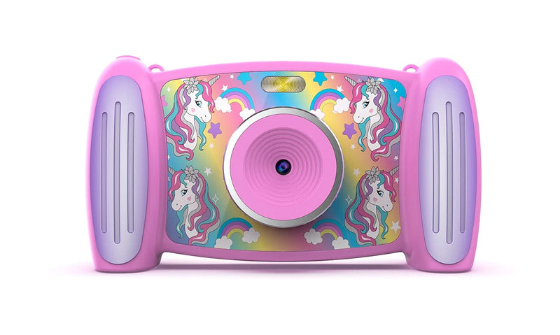 Accutime FRCA1001 interactieve kindercamera eenhoorn, 5MP foto, 1080p videoresolutie, 4-voudige zoom, 5 grappige filters en speciale effecten, 4 coole games, 2-in-1 scherm, met Micro SD-kaart, roze