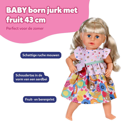 Baby Born Fruitjurk Met Aardbeien Handtas - 43Cm