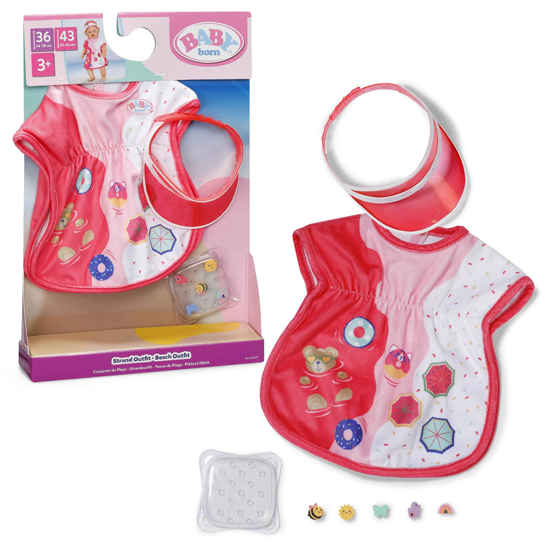 BABY born Strandoutfit voor 36 en 43 cm poppen | Strandtuniek, zonneklep met decoratieve pins, poppenoutfit voor 36 & 43 cm poppen
