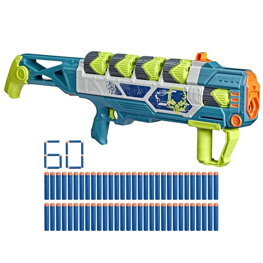 Nerf Rebel Ops Doom Cannon Dart-Blaster mit 60 Nerf Elite Darts aus Schaumstoff & 5 Superhülsen für 12 Darts, Spielzeug und Geschenk für Kinder, ab 8 Jahren