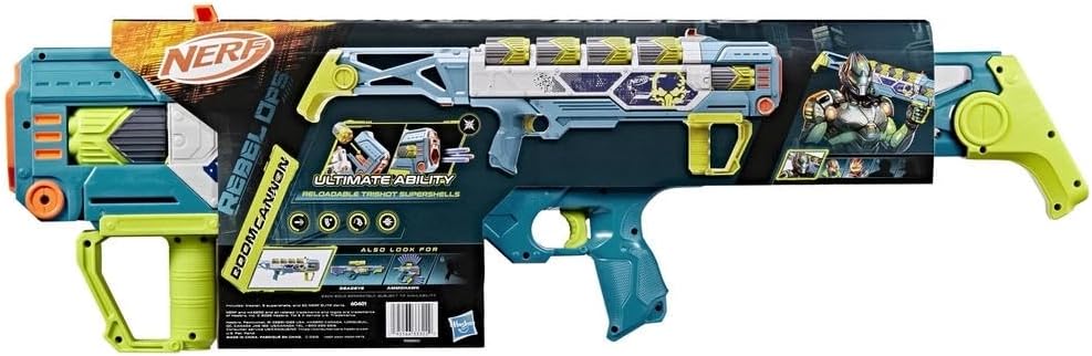 Nerf Rebel Ops Doom Cannon Dart-Blaster mit 60 Nerf Elite Darts aus Schaumstoff & 5 Superhülsen für 12 Darts, Spielzeug und Geschenk für Kinder, ab 8 Jahren
