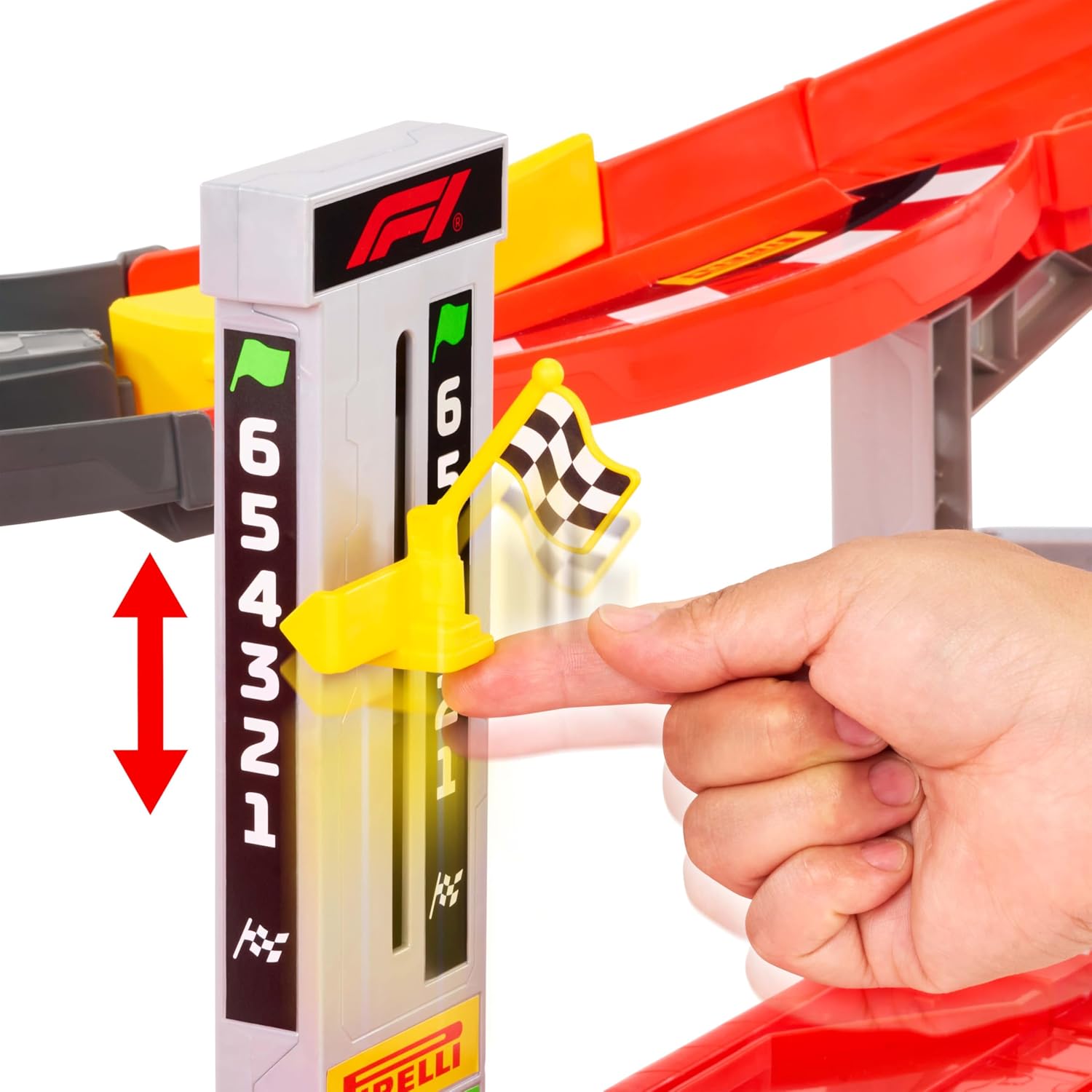 Hot Wheels Racing Formula 1 - Super Circuito, pista a tre corsie con propulsore e booster motorizzato per sfide testa a testa, 3 macchinine da corsa F1 incluse, JMC90