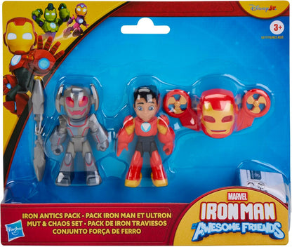 Disney Jr. Series Marvel's Iron Man and his Awesome Friends Iron Antics Pack, 7.6 cm Iron Man and Ultron Action Figure 2-Pack, Super Hero Toys, Figures, Ages 3+