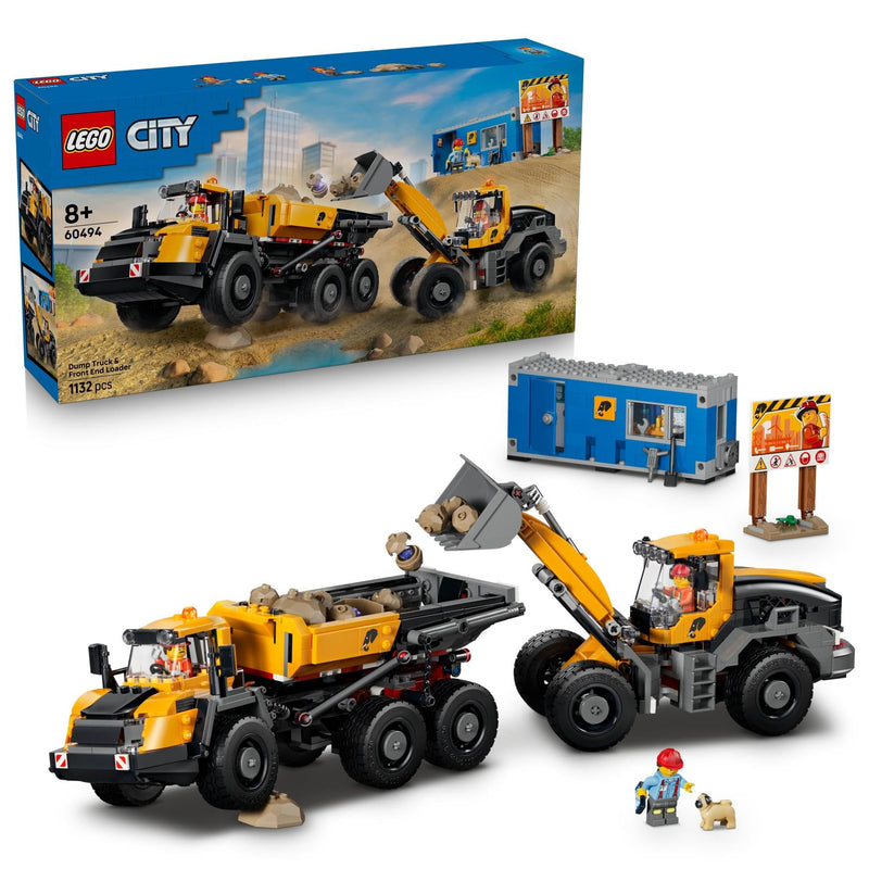 LEGO City Kiepwagen en voorlader Voertuigen - Bouwpakket voor Kinderen met Bouwplaatsvoertuigen, Werkende Functies en 3 Minifiguren - STEM Cadeau voor Jongens en Meisjes Vanaf 8 Jaar - 60494