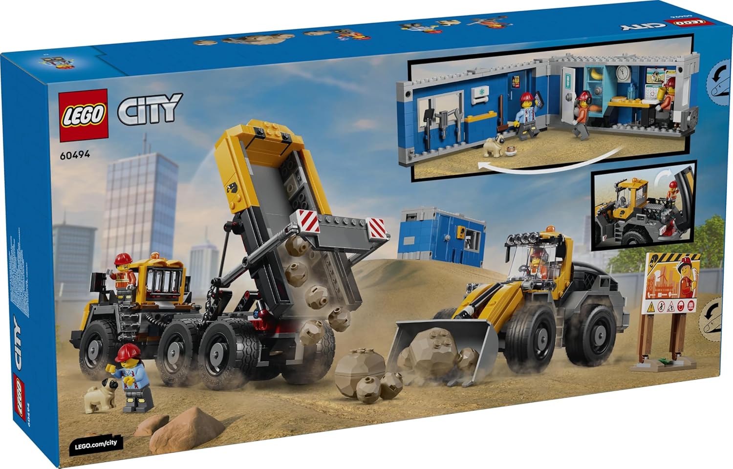 LEGO City Kiepwagen en voorlader Voertuigen - Bouwpakket voor Kinderen met Bouwplaatsvoertuigen, Werkende Functies en 3 Minifiguren - STEM Cadeau voor Jongens en Meisjes Vanaf 8 Jaar - 60494