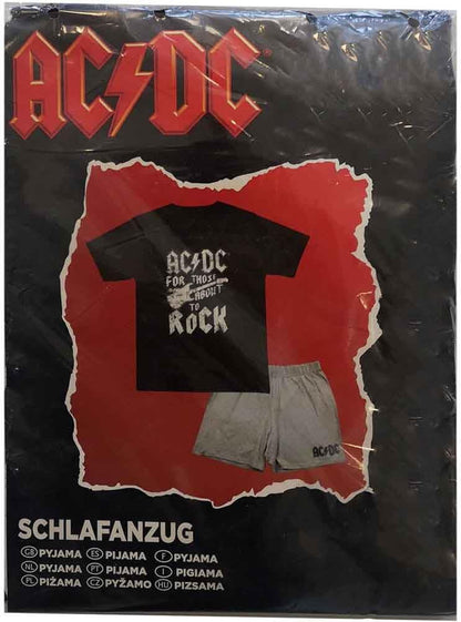 AC/DC Pyjamas for Those About To Rock Guitar Band Logo Nuovo Ufficiale Nero