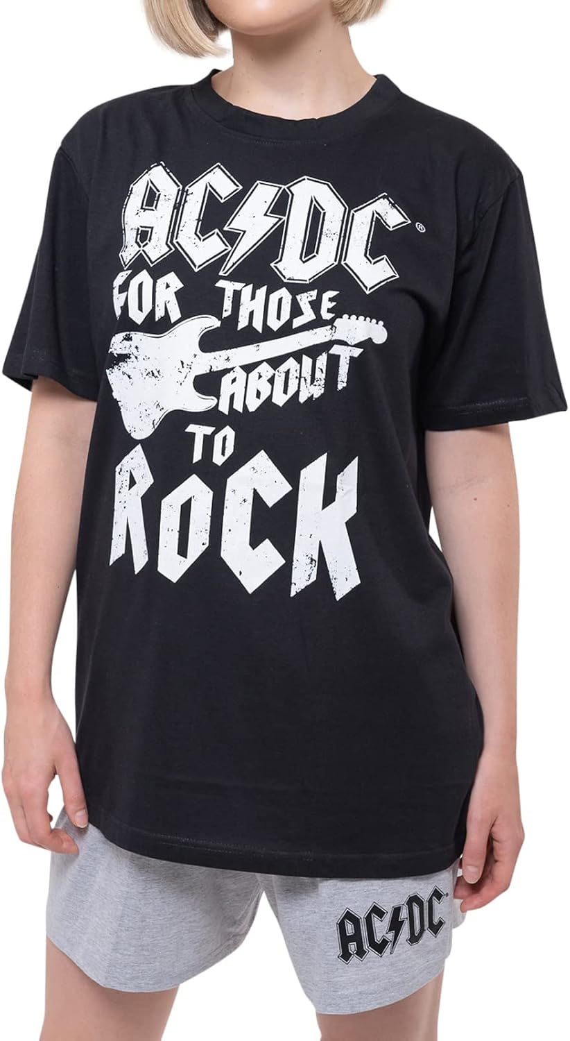 AC/DC Pyjamas for Those About To Rock Guitar Band Logo Nuovo Ufficiale Nero