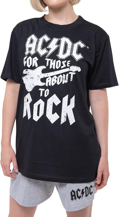 AC/DC Pyjamas for Those About To Rock Guitar Band Logo Nuovo Ufficiale Nero