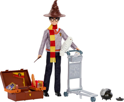 Mattel Harry Potter Toys, Platform 9 3/4 Journey to Hogwarts Doll Set | Harry Potter Fashion Doll, 5 Articulation Points, 17 Themed Accessories, Slime, Inspired by the Movie, Ages 6+, JMM74
