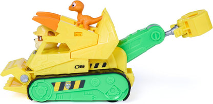 PAW PATROL Der Dino Film Rubbles Dino-Rettungs-Bulldozer, ab 3 Jahren | 18 cm Rettungs-Bulldozer | Mit Rubble & Dino-Figur | Mit beweglicher Greifschaufel