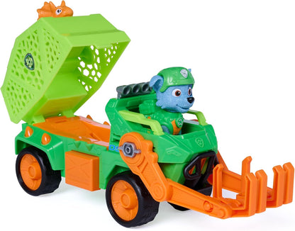 PAW PATROL Der Dino Film Rockys Dino-Rettungs-Recycler, ab 3 Jahren | 23 cm Rettungs-Recycler | Mit Rocky & Dino-Figur | Mit beweglichem Greifer und Geheimfach