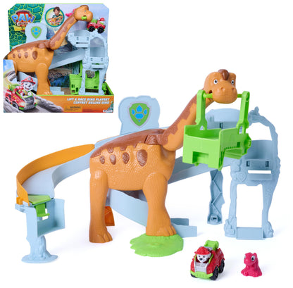 PAW PATROL: Der Dino Film, Pup Squad Lift & Race Dino Spielset mit Marshall Racer und Rhabarber-Figur, Spielzeug für Kinder ab 3 Jahren